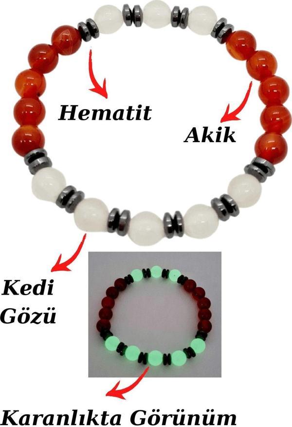 Akik Kedi Gözü Hematit Doğal Taş Bileklik Karanlıkta Işık Saçar - Image 1