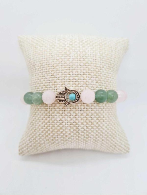 Doğal Taş Kadın Tılsım Lal Garnet Pembe Kuvars Yeşim Doğaltaş Bileklik - Image 1