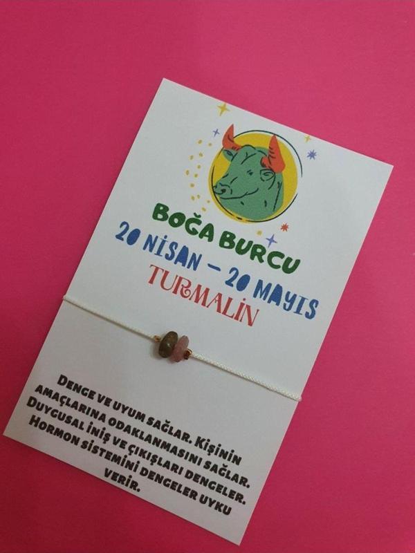 Unisex Boğa Burcu Turmalin Doğal Taşlı İp Burç Bilekliği - Image 1