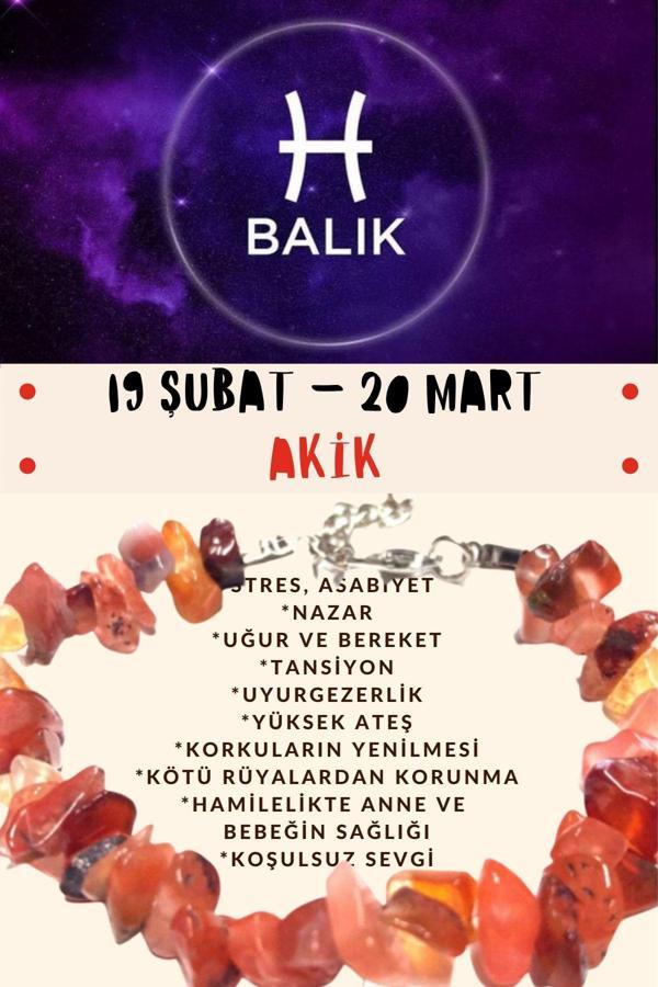 Sertifikalı Burç Taşı Balık Burcu Akik Taşı Bileklik - Image 1