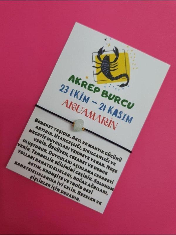 Akrep Burcu Akuamarin Doğal Taşlı İp Burç Bilekliği - Image 1