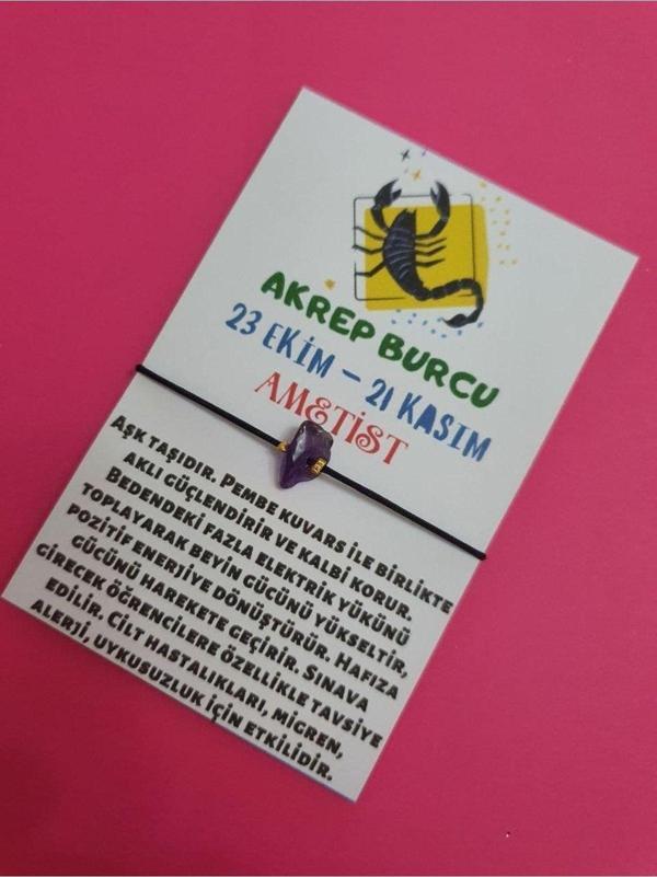 Akrep Burcu Ametist Doğal Taşlı İp Burç Bilekliği - Image 1