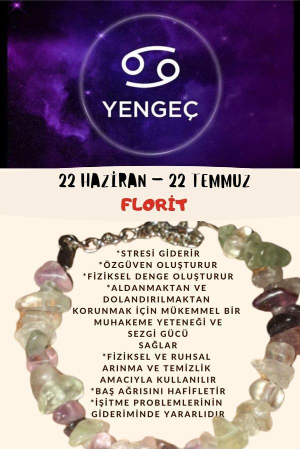 Sertifikalı Burç Taşı Yengeç Burcu Florit Taşı Bileklik - Image 1