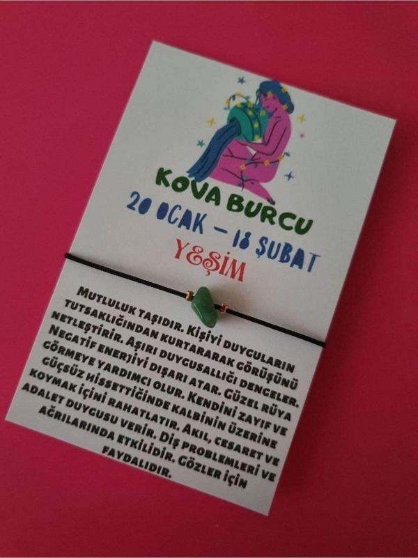 Kova Burcu Yeşim Doğal Taşlı İp Burç Bilekliği - Image 1