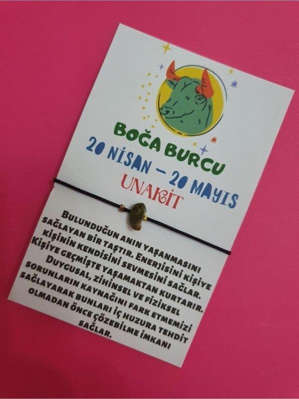 Boğa Burcu Unakit Doğal Taşlı İp Burç Bilekliği - Image 1
