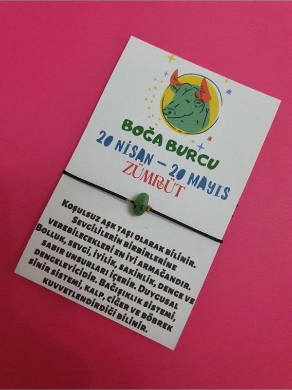 Boğa Burcu Zümrüt Doğal Taşlı İp Burç Bilekliği - Image 1