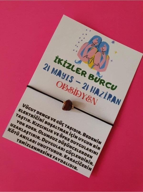 Sertifikalı Ikizler Burcu Obsidyen Doğal Taşlı Ip Burç Bilekliği - Image 1