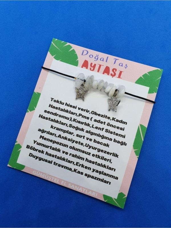 Kelebek Detaylı Doğal Aytaşı Taş Bileklik - Image 1
