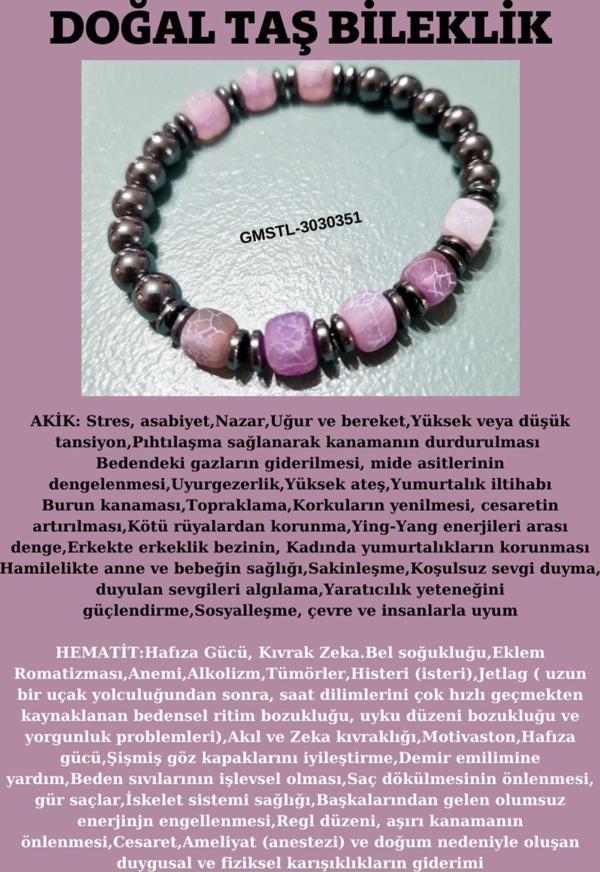 Orijinal Doğal Taş Bileklik Akik Hematit Sürpriz Hediyeli - Image 1