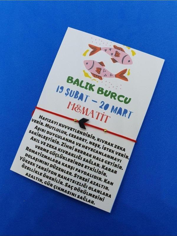 Balık Burcu Hematit Doğal Taş Ip Burç Bilekliği - Image 1
