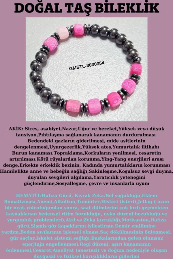 Orijinal Doğal Taş Bileklik Akik Hematit Sürpriz Hediyeli - Image 1