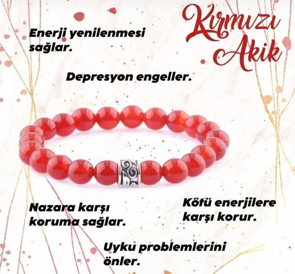 Sertifikalı Kırmızı Akik Doğal Taş Bileklik 8mm - Image 1