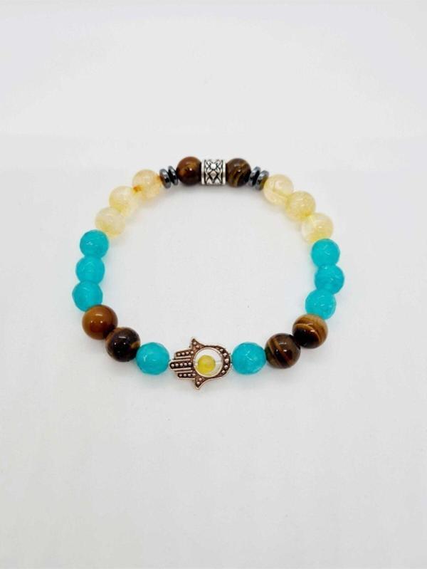 Başarı Hedeflerine Ulaşma Doğal Taş Tılsım Bilekliği (amazonit Sitrin Kaplan Gözü Doğaltaş Bileklik) - Image 1