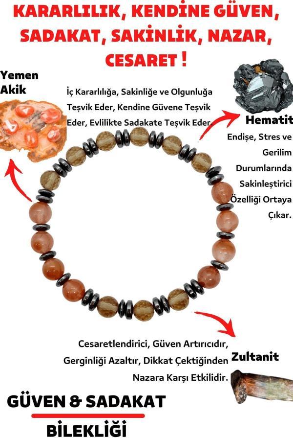 Kararlılık Kendine Güven Sadakat Sakinlik Cesaret Bilekliği Zultanit Yemen Akik Hematit - Image 1