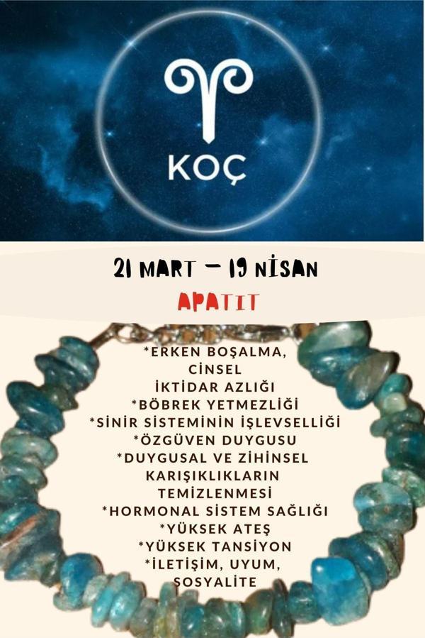 Sertifikalı Burç Taşı Koç Burcu Apatit Taşı Bileklik - Image 1