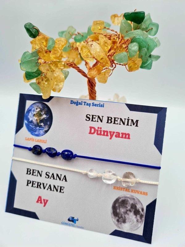 Doğal Taş Sevgili Bilekliği Sen Benim Dünyam Ben Sana Pervane - Image 1
