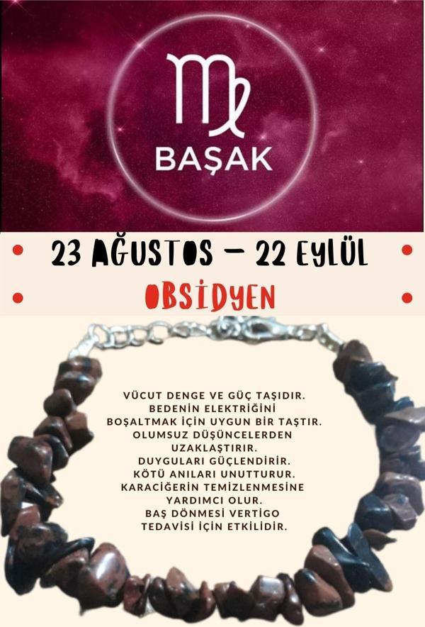 Sertifikalı Burç Taşı Başak Burcu Obsidyen Taşı Bileklik - Image 1