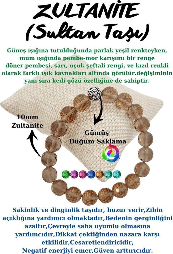 Zultanit (Sultan Taşı) Diyaspor Doğal Taş Renk Değiştiren Bileklik Faset Kesim 10 mm - Image 1