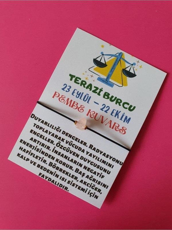 Terazi Burcu Pembe Kuvars Doğal Taşlı İp Burç Bilekliği - Image 1