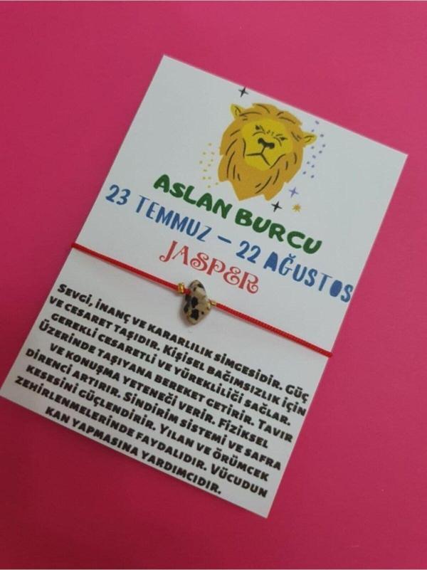 Sertifikalı Aslan Burcu Jasper Doğal Taşlı Ip Burç Bilekliği - Image 1