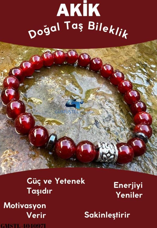 Sertifikalı Doğal Taş Turuncu Akik Bileklik AAA Kalite Orijinal Doğal Taş Sürpriz Hediyeli - Image 1