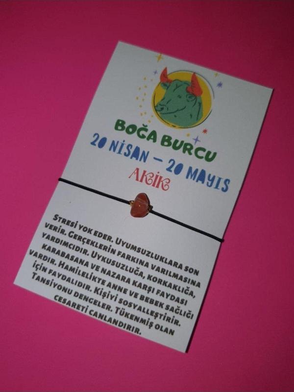 Boğa Burcu Akik Doğal Taşlı İp Burç Bilekliği - Image 1