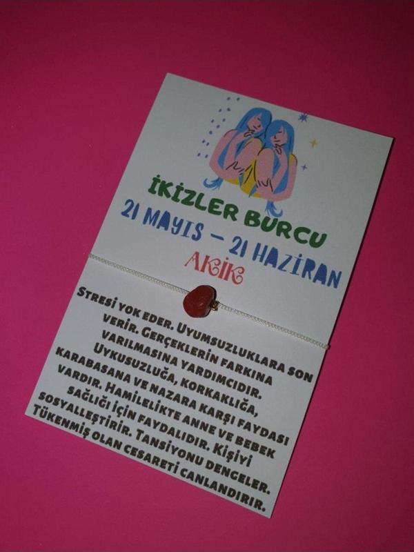 İkizler Burcu Akik Doğal Taşlı İp Burç Bilekliği - Image 1