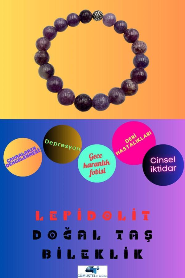 Lepidolit Doğal Taş Bileklik 10 mm AAA Kalite Sürpriz Hediyeli - Image 1