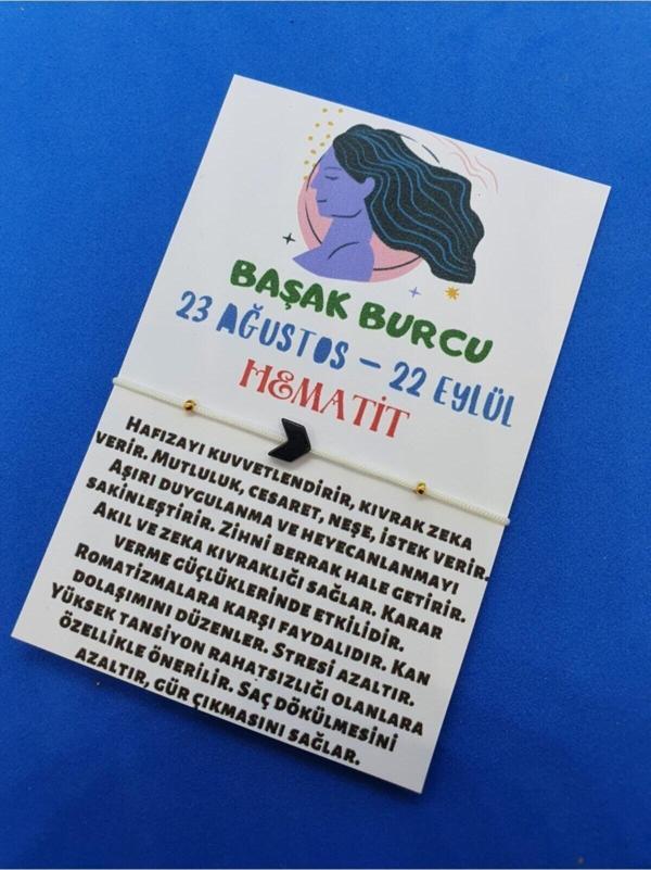 Başak Burcu Hematit Doğal Taş Ip Burç Bilekliği - Image 1