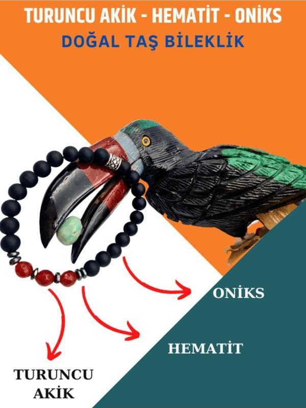 Doğal Taş Turuncu Akik Hematit Oniks Doğal Taş Bileklik - Image 1