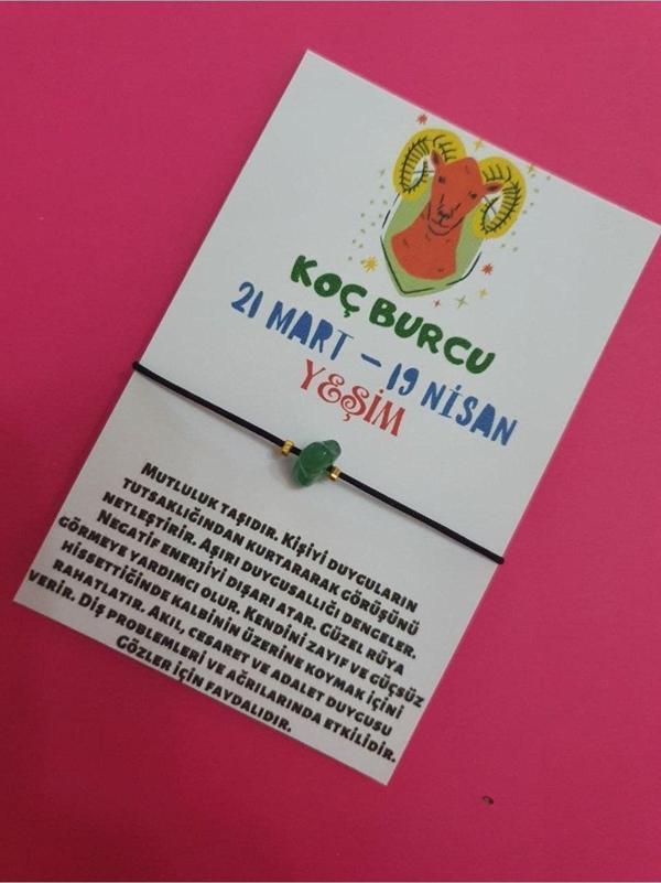 Koç Burcu Yeşim Doğal Taşlı İp Burç Bilekliği - Image 1