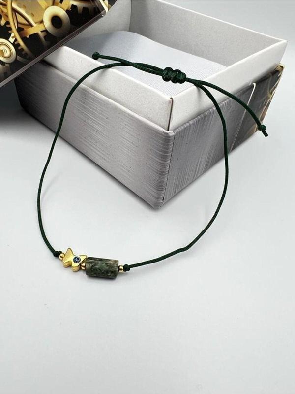 Zümrüt Doğal Taş Bileklik Kelebek Obje Detaylı Makrome Örgülü Kilit El İşçiliği - Image 1