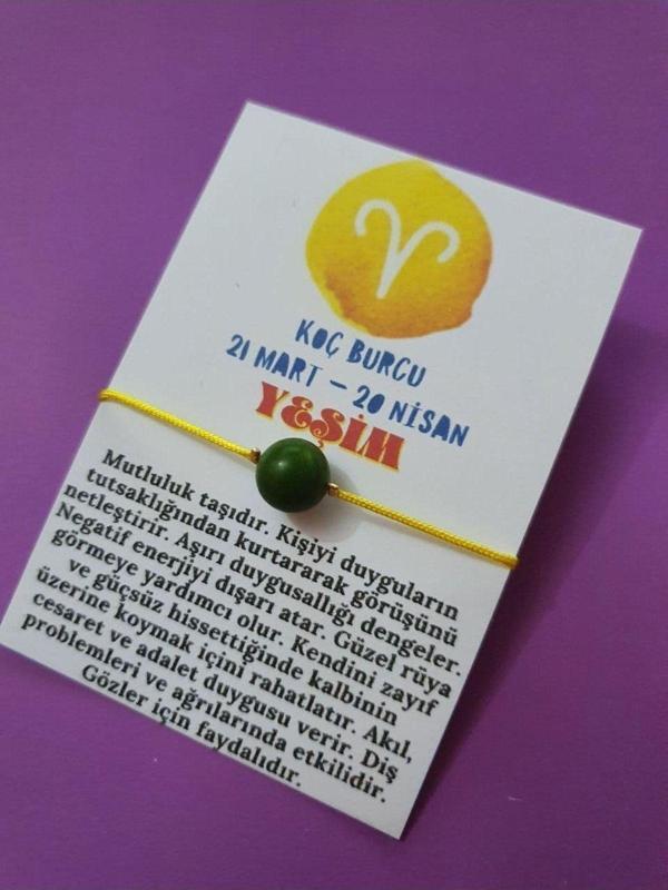 Koç Burcu Yeşim Doğal Taşlı İp Burç Bilekliği - Image 1