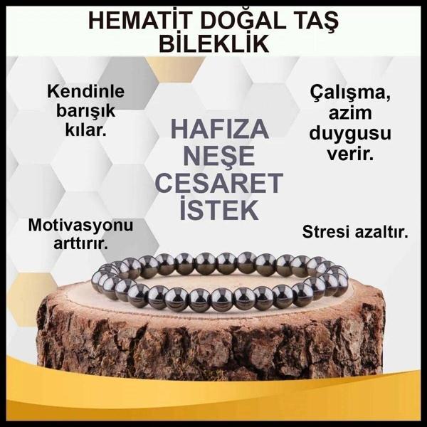 Sertifikalı Hematit Doğal Taş Bileklik 6mm - Image 1