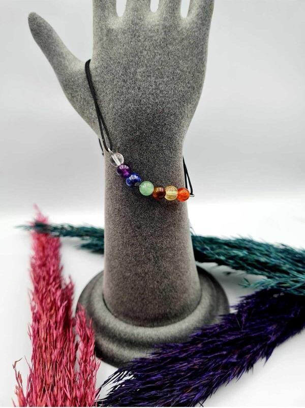 Doğal 7 Çakra Bilekliği Kristal Kuvars, Ametist, Lapis Lazuli, Aventurin, Kaplan Gözü, Sitrin, Akik - Image 1