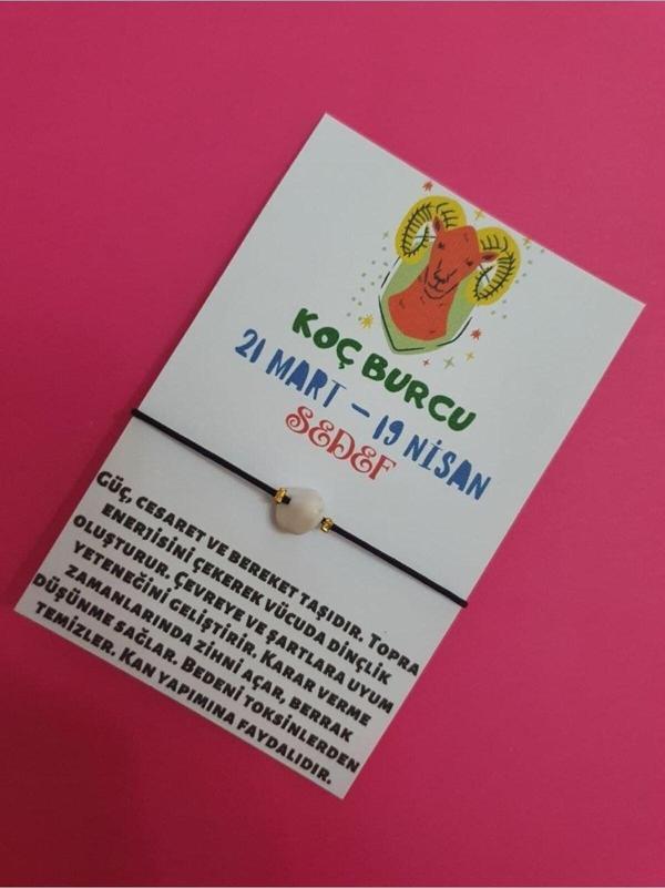 Koç Burcu Sedef Doğal Taşlı Ip Burç Bilekliği - Image 1