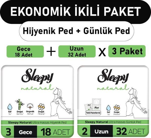 Sleepy Natural Ultra Ped Gece 18 Adet + Uzun Günlük Ped 32 Adet x3 Paket - Image 1