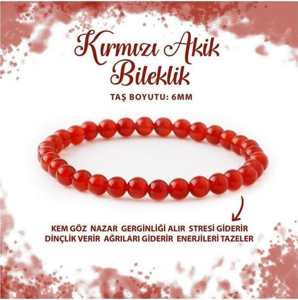 Sertifikalı Kırmızı Akik Doğal Taş Bileklik 6mm - Image 1