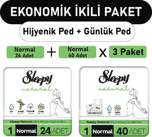 Sleepy Natural Ultra Ped Normal 24 Adet + Uzun Günlük Ped 40 Adet x3 Paket - Image 1