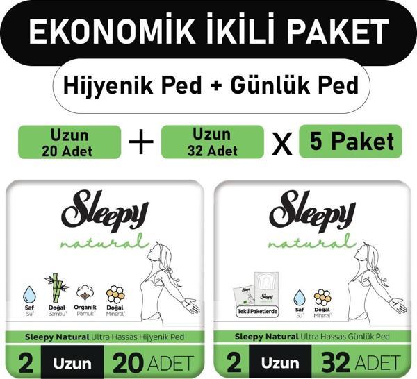 Sleepy Natural Ultra Ped Uzun 20 Adet + Uzun Günlük Ped 32 Adet x5 Paket - Image 1