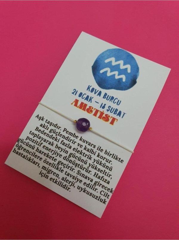 Sertifikalı Kova Burcu Ametist Doğal Taş Ip Burç Bilekliği - Image 1