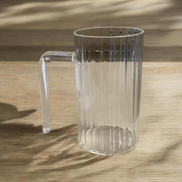Kulplu Çizgli Desenli Cam Bardak - Kahve Meşrubat Bardağı 350 Ml - Image 1