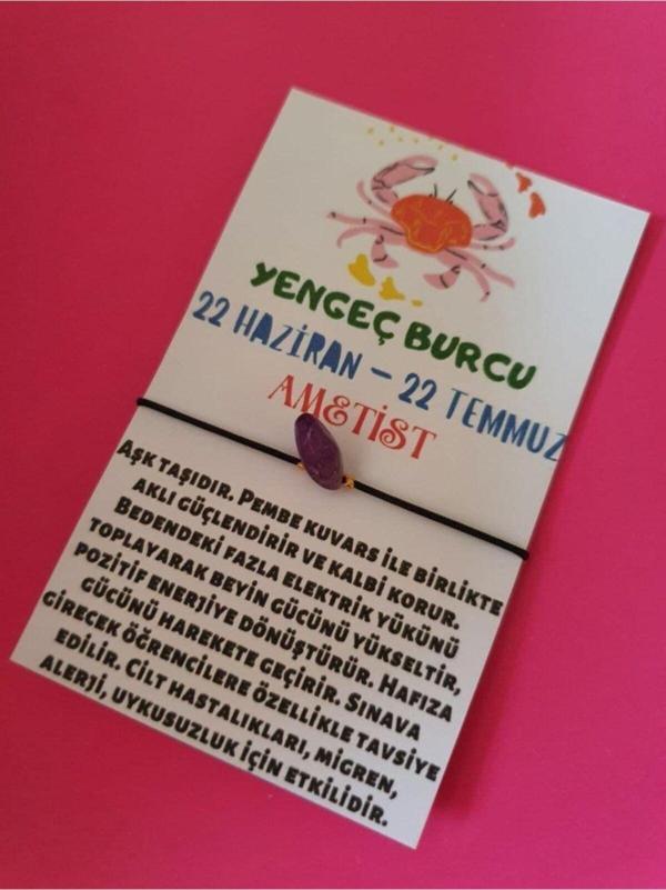 Sertifikalı Yengeç Burcu Ametist Doğal Taşlı Ip Burç Bilekliği - Image 1