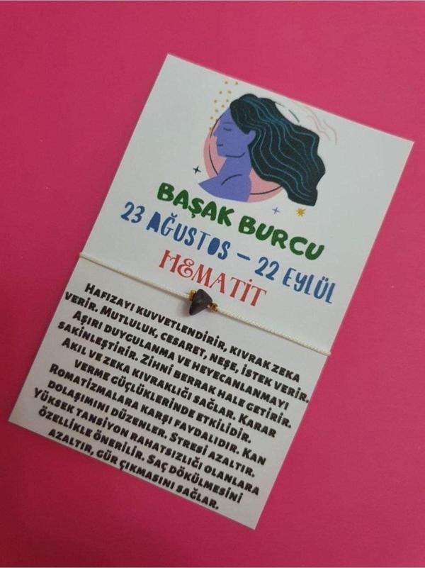 Başak Burcu Hematit Doğal Taşlı İp Burç Bilekliği - Image 1