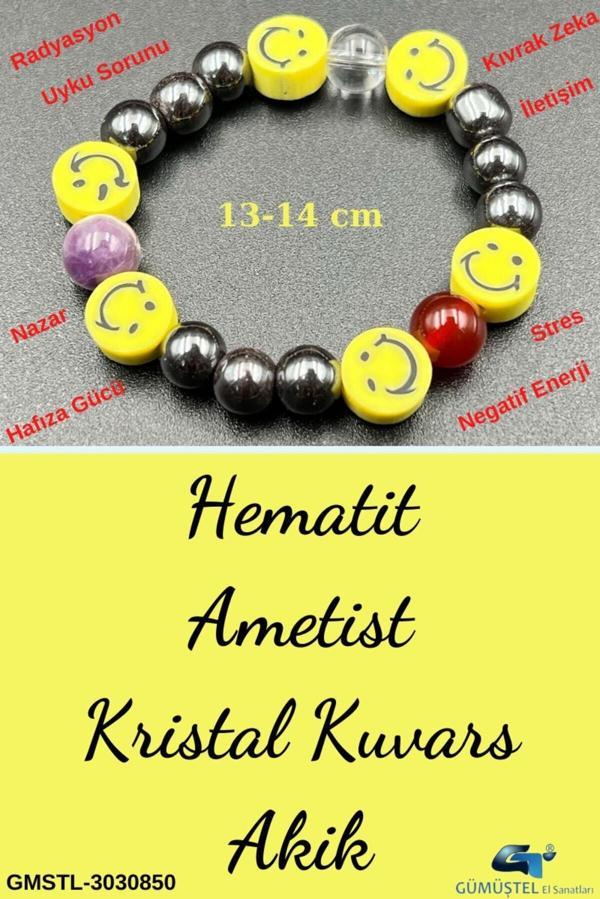 Unisex Doğal Taş Çocuk Bilekliği Ametist Hematit Kristal Kuvars Akik - Image 1