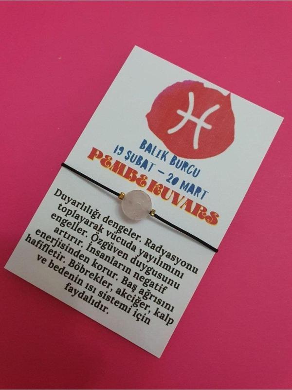 Balık Burcu Pembe Kuvars Doğal Taş İp Burç Bilekliği - Image 1