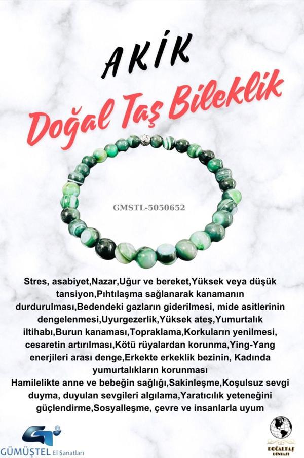 Sertifikalı Akik Doğal Taş Bileklik 6mm - Image 1