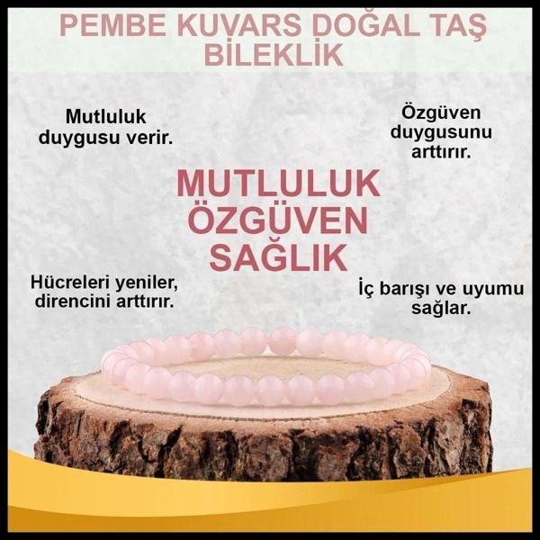 Sertifikalı Pembe Kuvars Doğal Taş Bileklik 6mm - Image 1