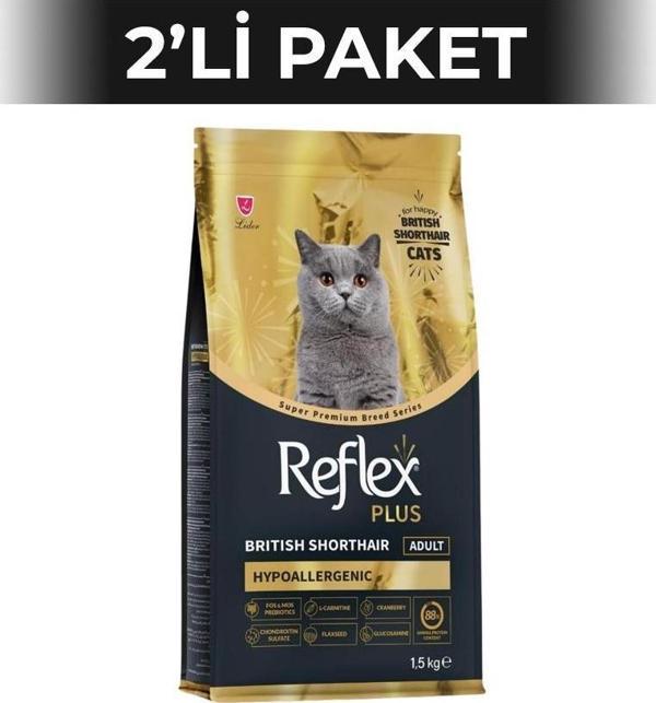 Reflex Plus British Shorthair Tavuklu ve Kızılcıklı Yetişkin Kedi Maması 1,5 kg 2 Adet - Image 1