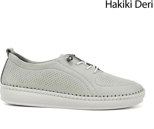 Kadın Su Yeşili Lastik Bağcıklı Hakiki Deri Comfort Ayakkabı - Image 1